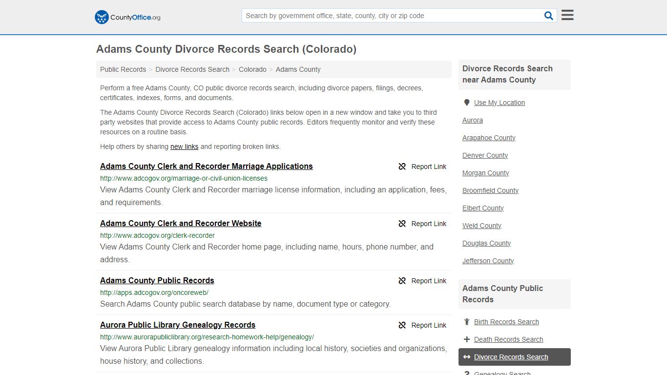 Adams County Divorce Records Search (Colorado) - County Office